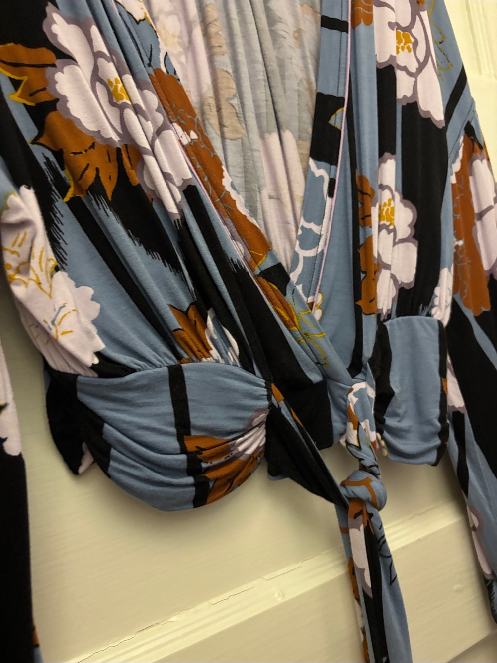 Free People Blue Floral Panel Top with Black & Brown Accents - Picture 3 of 5